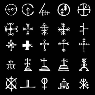 Ezoterik kutsal geometrik semboller seti. Soyut mistik işaretler koleksiyonu. Vektör. 