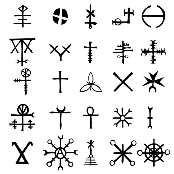 Set Mistico Con Cerchi Magici Pentagramma Simboli Chakra Immaginari Raccolta — Vettoriale Stock