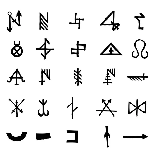 Набор Алхимических Символов Выделен Белом Фоне Ручной Рисунок Письменные Элементы — стоковый вектор