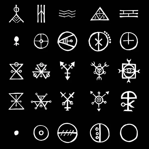 Set Mit Mystischen Und Okkulten Symbolen Handgezeichnete Und Geschriebene Buchstabenzeichen — Stockvektor
