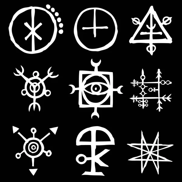 Mystik Magické Kruhy Pentagram Imaginární Čakry Symboly Sbírka Ikon Čarodějnictví — Stockový vektor