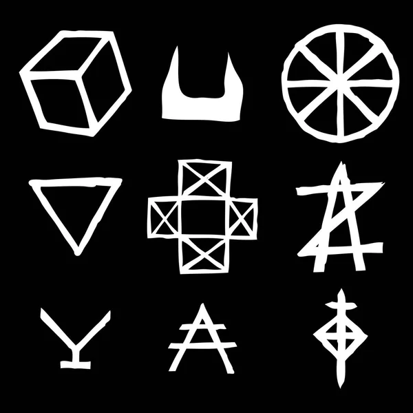 一组古挪威语斯堪的纳维亚语是虚构的版本 逻辑字母符号 Futhark 受到古代神秘符号 维京字母和符文的启发 — 图库矢量图片