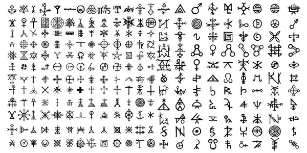 Gran Conjunto Elementos Diseño Símbolos Esotéricos Alquimia Manuscrita Imaginaria Signos — Vector de stock