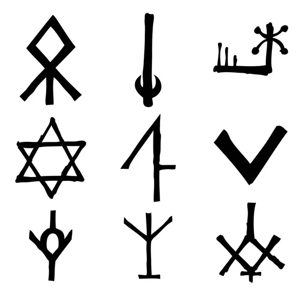 Símbolos Wiccanos Símbolos Imaginarios Cruz Inspirados Pentagrama Del Anticristo Brujería — Vector de stock