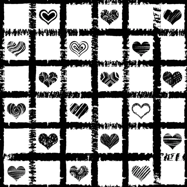 Forma Corazón Patrón Sin Costuras Retro Pop Grunge Brush Fondo — Vector de stock