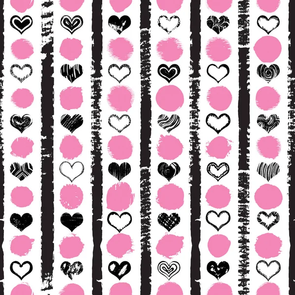 Formes Coeur Motif Sans Couture Sur Rétro Pop Brosse Grunge — Image vectorielle