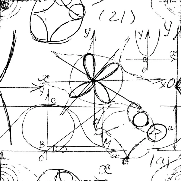 手書きの数学 代数や幾何学式やグラフ 計算や操作と数学的なシームレスなテクスチャ ベクトル — ストックベクタ