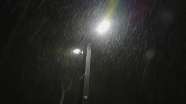 Extreme Sneeuw Storm Wind Gust Stad Tegen Straatverlichting Lampen Bloot — Stockvideo