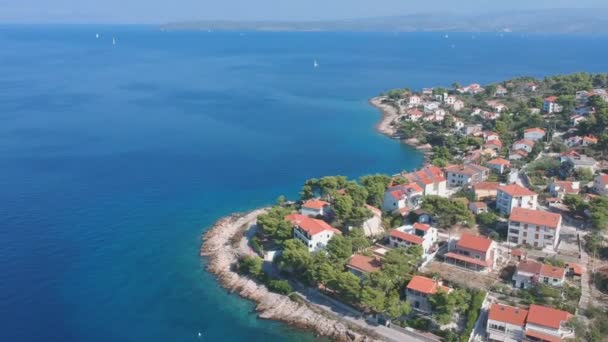 Solta Island Beach Rybak Koszt Lotu Ptaka Dalmacji Chorwacji Południowej — Wideo stockowe