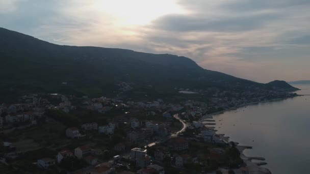 Vue Aérienne Panoramique Sur Village Côtier Matin Près Split Croatie — Video
