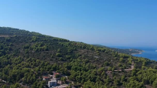 Panoramisch Luchtfoto Bird View Van Beroemde Vissersdorp Eiland Solta Ten — Stockvideo