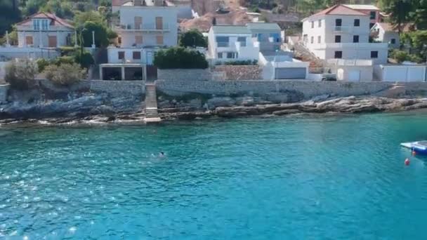 Solta Island Beach Och Fisherman Kosta Flygfoto Dalmatien Kroatien Söder — Stockvideo