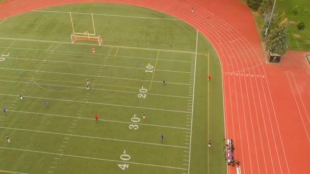 Vista Aérea Del Campo Fútbol Con Jugadores Canadá Vista Pájaro — Vídeos de Stock