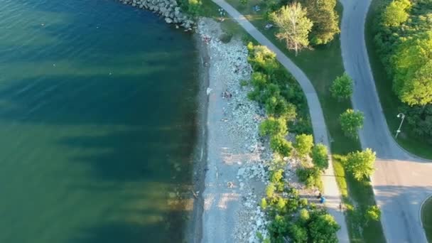 Aerial Flying Water Beach Coast Lake Shore Drone Gliding — Stock Video