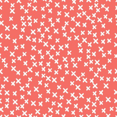 Dikişsiz desen arka planda modaya uygun mercan, sonsuz el çizimi soyut doodle haçlar veya yıldız, kar taneleri veya kar, bu yıl yaşayan 2019, rengini. Vektör.