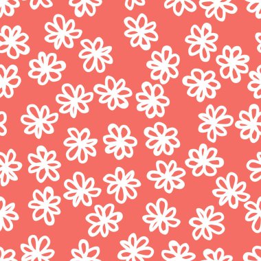 Sorunsuz çiçek desenli arka planda modaya uygun mercan, sonsuz el soyut doodle düşen çiçek çizimi yaşayan 2019, rengini ile yaprakları çiçekler. Vektör.