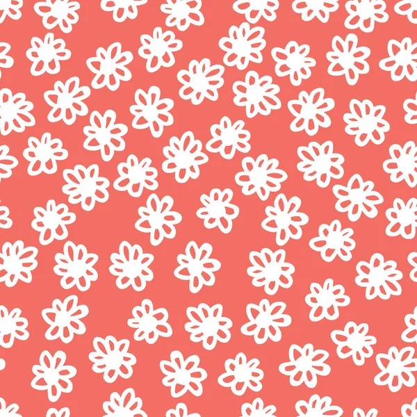 Sömlös Blommönster Bakgrund Trendig Färg 2019 Levande Korall Ändlösa Hand — Stock vektor