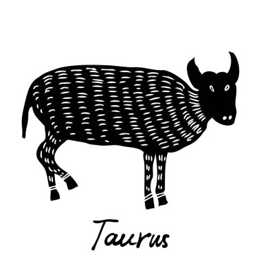 Toros burç el işareti burç için çizimi. Mistik gizli el falı ve Büyücülük simya için kullanılabilir. Vektör. 