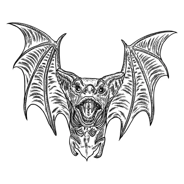 有张开翅膀的蝙蝠 哥特式的例子的怪物为万圣节 巫术魔法 神秘属性装饰元素 夜间生物的绘画 飞行的吸血鬼向量 — 图库矢量图片