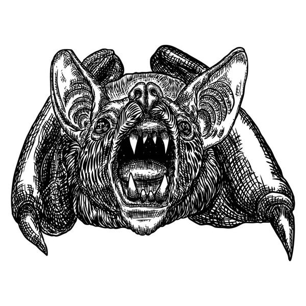 Cabeça Morcego Desenho Facial Ilustração Gótica Monstros Agressivos Para Halloween —  Vetores de Stock