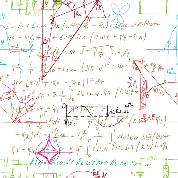 数学无缝图案层次分明 有各种运算笔迹 如加法 除法计算等 数学科目 大学讲座 — 图库矢量图片