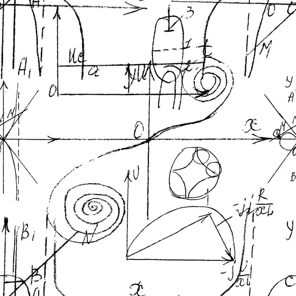 Textura Matemática Sem Emenda Com Matemática Manuscrita Fórmulas Álgebra Geometria — Vetor de Stock