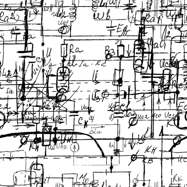 Наукова Безшовна Текстура Рукописними Формулами Електронними Компонентами Фізика Схематична Діаграма — стоковий вектор