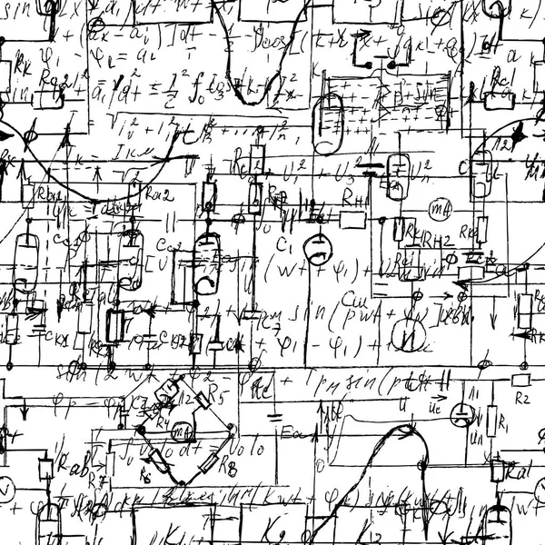 Yazısı Formülleri Elektronik Bileşenleriyle Bilimsel Kusursuz Doku Beyaz Üzerine Çeşitli — Stok Vektör