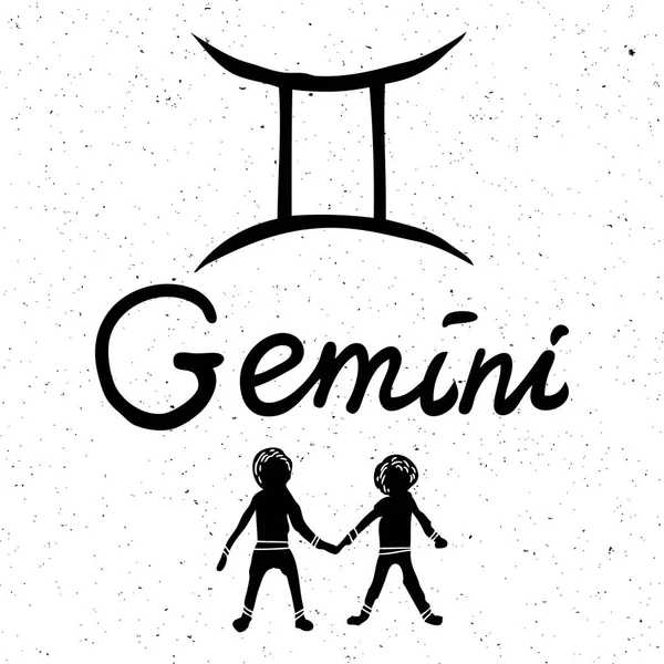 Gemini Zodiac Hand Drawing Sign Horoscope Usable Mystic Occult Palmistry — Stock Vector