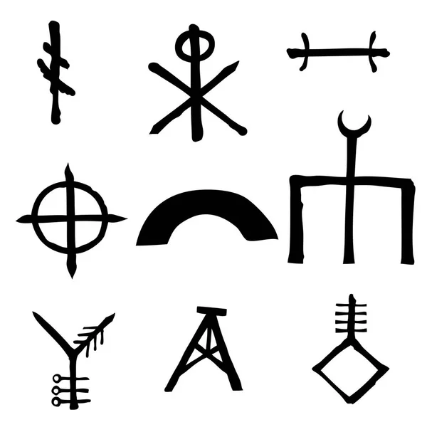 Wiccan Symbole Imaginäre Kreuzsymbole Inspiriert Von Antichrist Pentagramm Und Hexerei — Stockvektor
