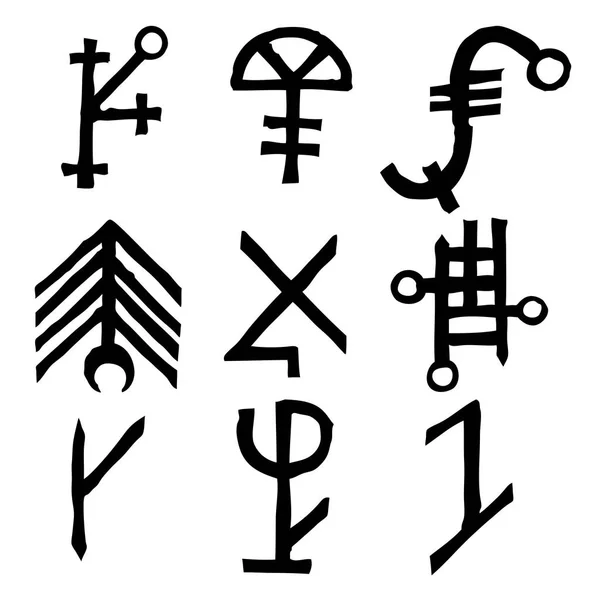 Ensemble Runes Scandinaves Anciennes Version Imaginaire Symboles Alphabet Runique Futhark — Image vectorielle