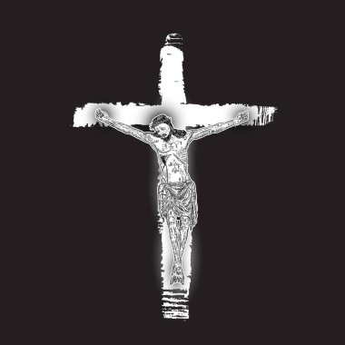 İsa Mesih'in çarmıha yandan blac üzerinde çapraz mürekkep fırça boyalı