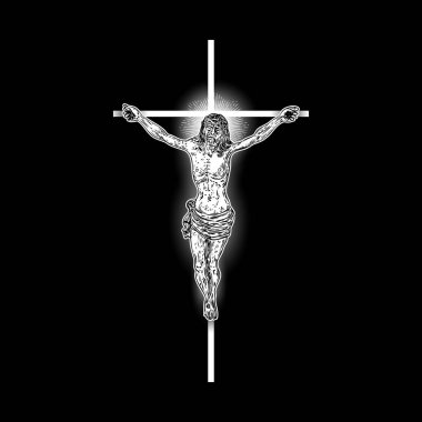 İsa'nın çarmıha gerilmiş İsa halo ışık ve kiriş, sym ışınları ile