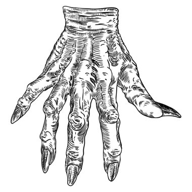 Korkunç zombi canavar el, elle çizilmiş. Beyaz backgro izole