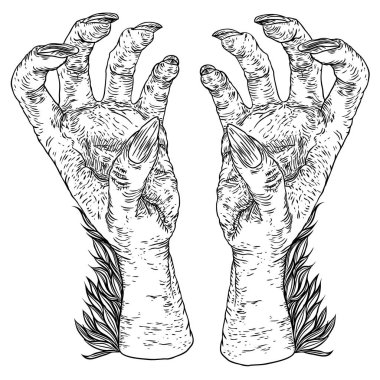 Çizimler oyma Halloween canavar el sirti, kurt adam, wi ayarla.