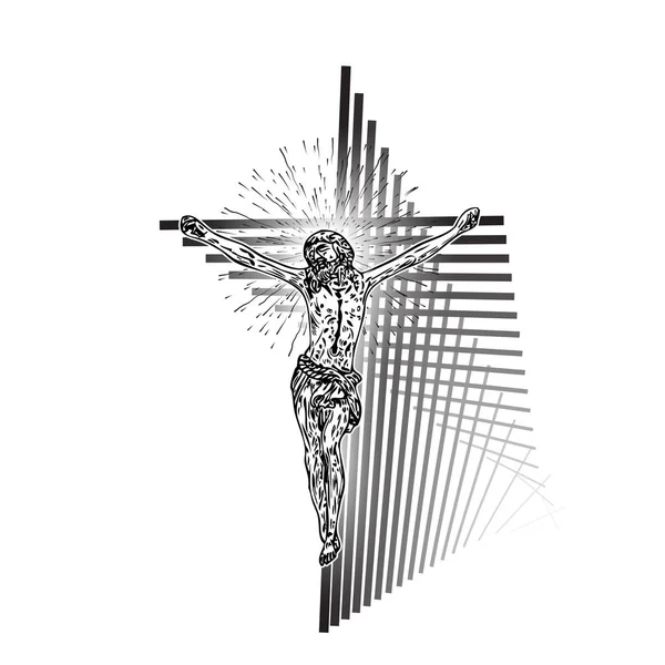 Crucificação de Jesus Cristo na moderna tatuagem de cruz geométrica. Proph. —  Vetores de Stock