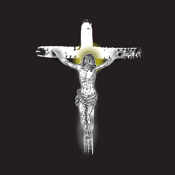 Jesucristo crucifixión pintada a mano pincel de tinta cruz en blac — Vector de stock