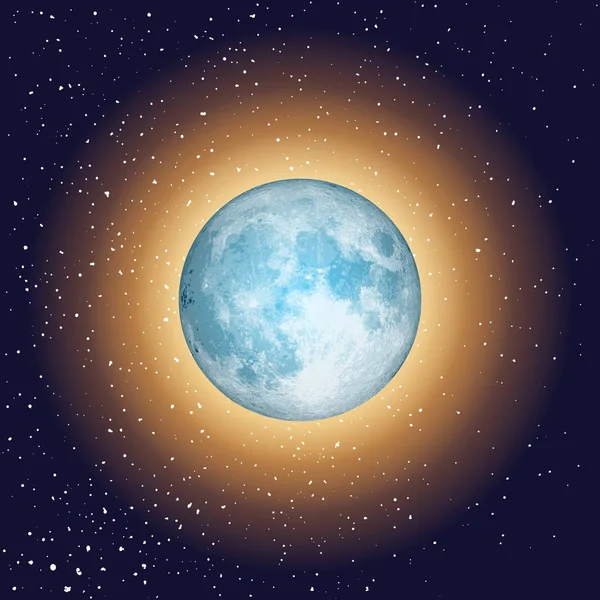 Eclipse total del sol. Fondo azul oscuro con un ecli solar — Vector de stock