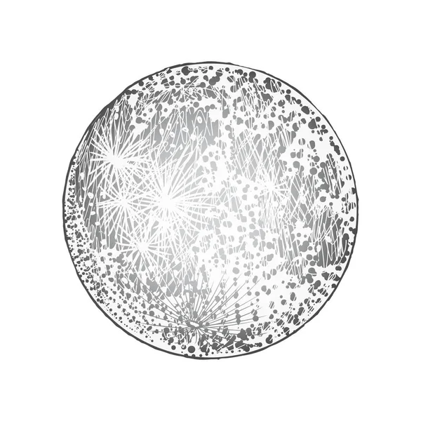 Pleine lune isolée. Antique vintage dessin à la main art de ligne et point — Image vectorielle