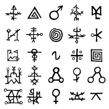 Mistik sihirli daireler, pentagram ve hayali sembolleri ile ayarla