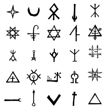 Beyaz arka plan üzerinde izole simya simgeler kümesi. 