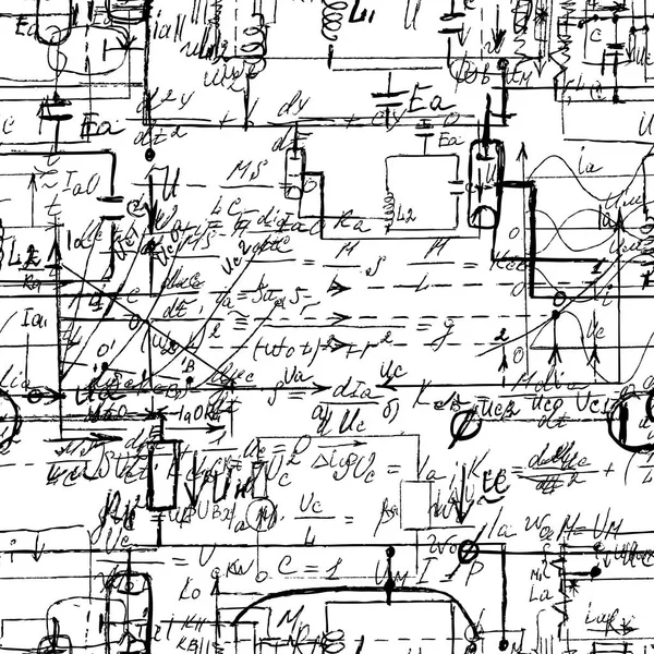 Научная бесшовная текстура с рукописными формулами и electr — стоковый вектор