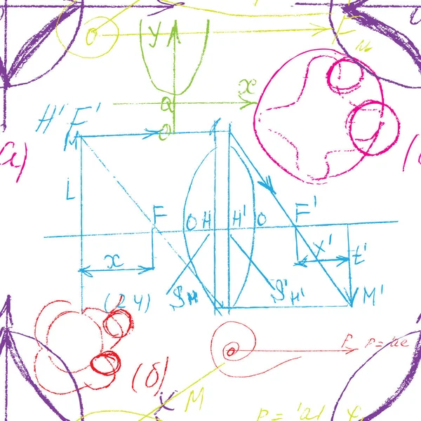 Mathematisch nahtlose Textur in Farbe mit handschriftlicher Mathematik, ein — Stockvektor