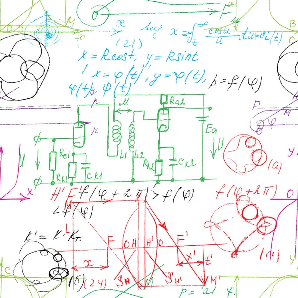 Fundo sem costura científica com matemática manuscrita e — Vetor de Stock