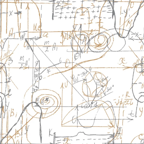 Wiskunde en meetkunde naadloze patroon met handschrift en een tekening — Stockvector