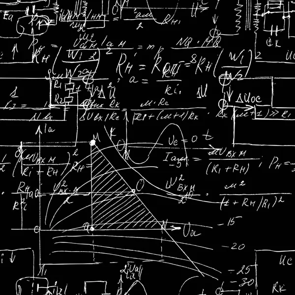 手書き数式と電気モーターと科学的なシームレスなテクスチャ — ストックベクタ