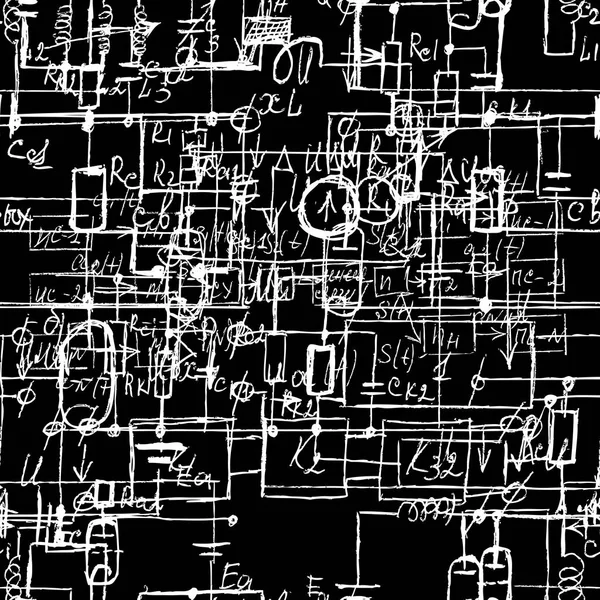 Научная бесшовная текстура с рукописными формулами и electr — стоковый вектор