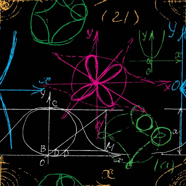 Patrón sin costura de matemáticas y geometría, escritura interminable y d — Vector de stock