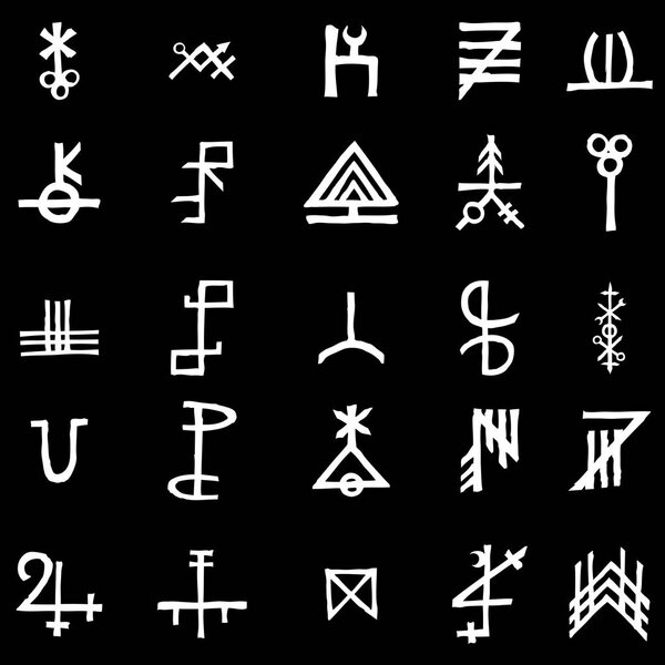 Set with mystic and occult symbols. 