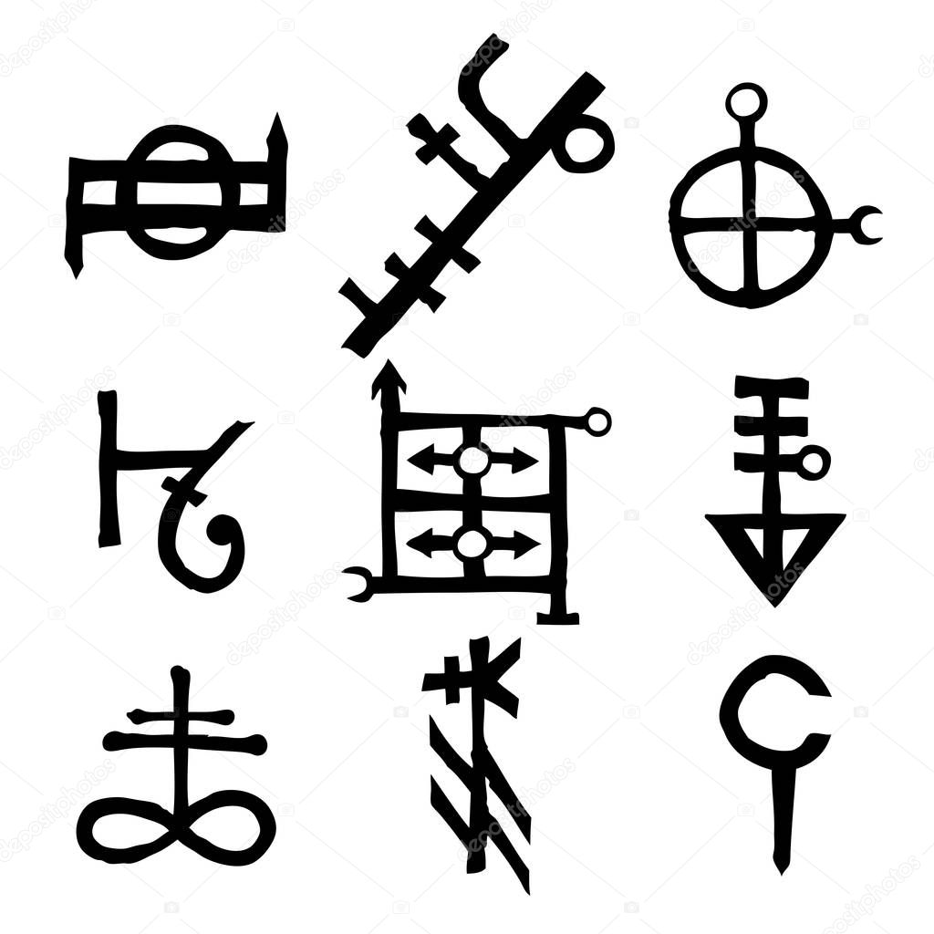 Set of Old Norse Scandinavian runes imaginary version. 